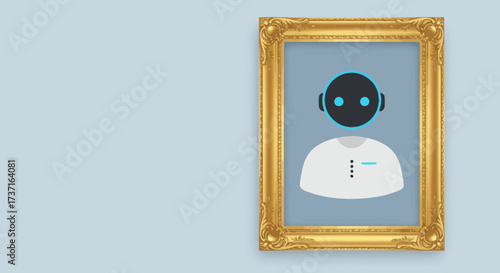 AI portrait in ornate gold frame symbolizes future of art and technology merging beautifully for modern concepts
