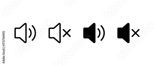 Volume and mute icon set. Speaker sound control symbol isolated on white background