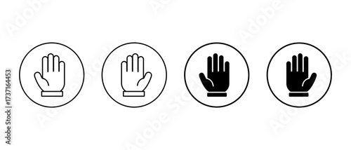 Hand palm icon set in circular outline. Stop gesture symbol