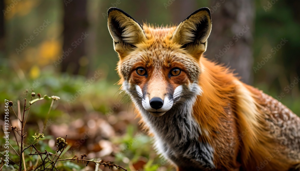 Fototapeta premium Close-up of a red fox in autumn forest