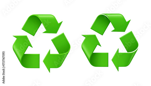  Recycling symbol bundle with green 3D and flat vector styles, isolated on transparent background