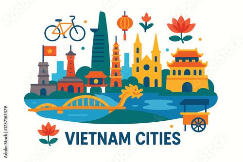 Vietnam Cities Central Illustration