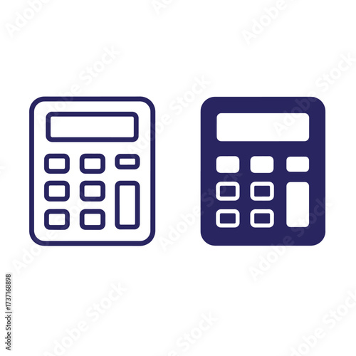 Two minimalist vector illustrations of calculator icons representing financial calculations and accounting