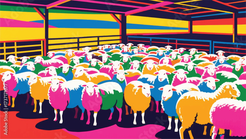 Sheep on the Farm Illustrator Artwork Banner Background Design Template 