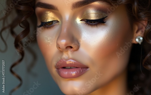 Wallpaper Mural Fashion portrait of pretty women with gold and silver glitter makeup, face closeup. High quality Torontodigital.ca