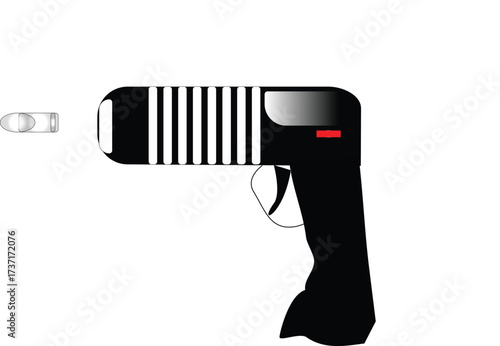 Vector Illustration of a Modern Handgun with Bullet