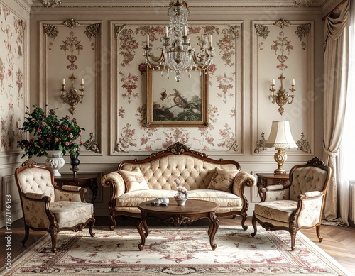 Victorian Interior with Onate Wallpaper