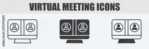 Virtual Meeting Icon Set Vector Illustration in Outline, Glyph, and Mixed