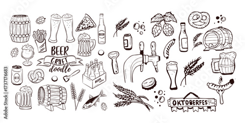 Vintage Hand-Drawn Beer Collection – Mugs, Bottles, Hops & Oktoberfest Elements