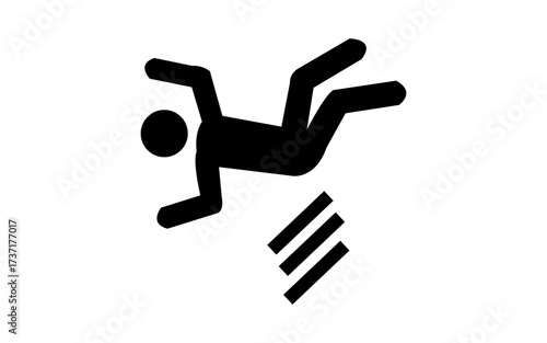 Black silhouette of a person falling with motion lines isolated on white background