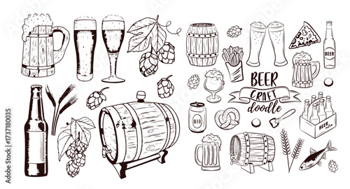 Vintage Hand-Drawn Beer Collection – Mugs, Bottles, Hops & Oktoberfest Elements