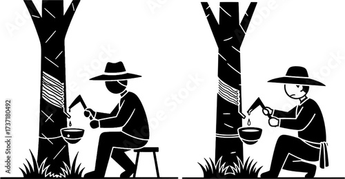 Rubber Tapper, Latex Harvesting, and Plantation Worker Icons