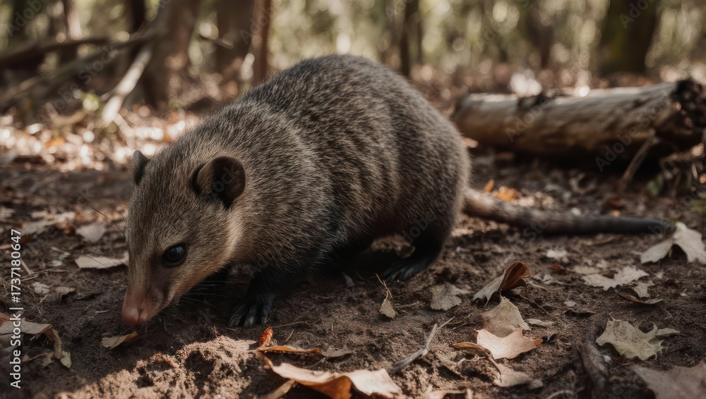 Naklejka premium A small, furry animal in a forest floor setting