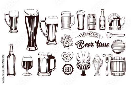 Vintage Hand-Drawn Beer Collection – Mugs, Bottles, Hops & Oktoberfest Elements