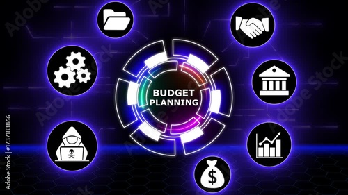 Budget planning and financial strategy with futuristic technology elements. Business, Technology, Internet and network concept.4k