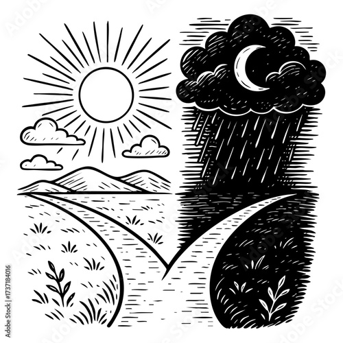 Day and Night Weather Scene Vector Set
