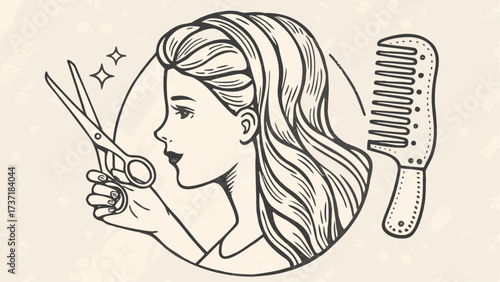 Elegant hairstylist portrait with scissors and comb, perfect for salon branding, beauty blogs, and modern design projects, conveying style and confidence.
