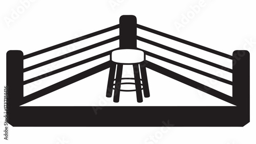 Bold boxing ring illustration with stool, capturing the essence of strength, competition, and athletic prowess, perfect for sports marketing campaigns