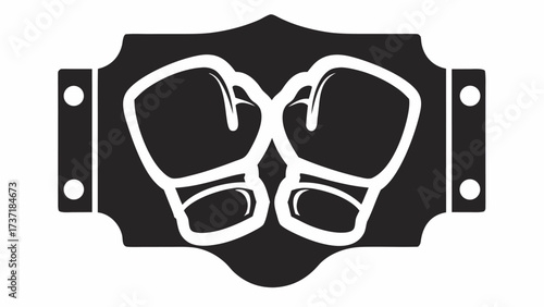 Bold boxing gloves emblem graphic, perfect for sports apparel, fitness brands, or gym logos, showcasing power and determination in a classic design element