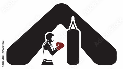 Dynamic boxer training with punching bag illustration for fitness enthusiasts and sports brand promotion, perfect for gym advertising and athletic apparel designs