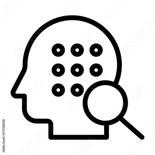 Head with Dots and Magnifying Glass Line Icon of Pattern Recognition Icon Set