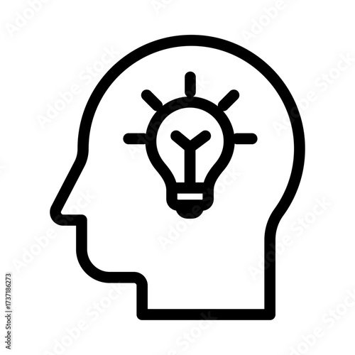 Light Bulb in Head Line Icon of Cognitive Psychology (Design) Icon Set