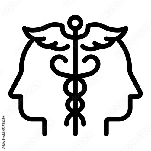 Medical Symbol in Head Line Icon of Cognitive Psychology (Design) Icon Set