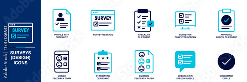 Surveys (Design) Blue Colored Outline Icon Set