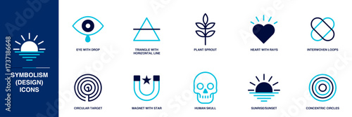 Symbolism (Design) Blue Colored Outline Icon Set
