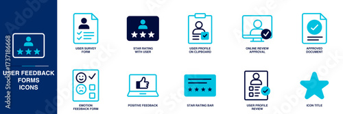 User Feedback Forms Blue Colored Outline Icon Set