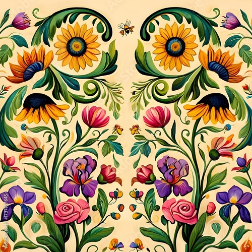 Wallpaper Mural Seamless floral pattern with colorful flowers and leaves for decorative background design Torontodigital.ca