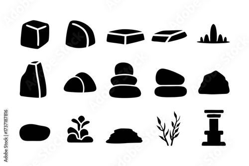Collection of various stone and rock shapes