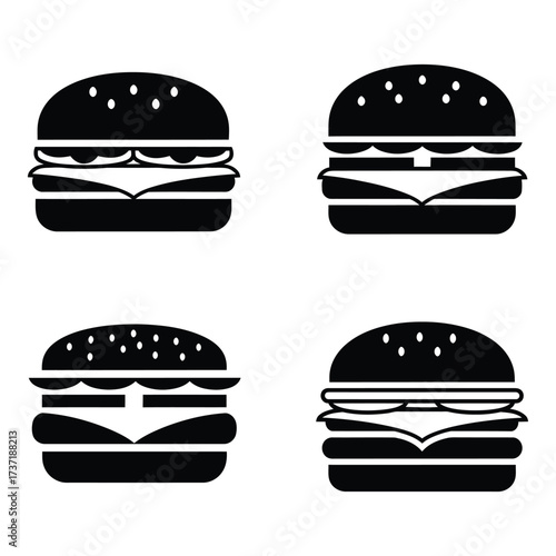 Four diverse hamburger silhouettes representing fast food choices and culinary options silhouette