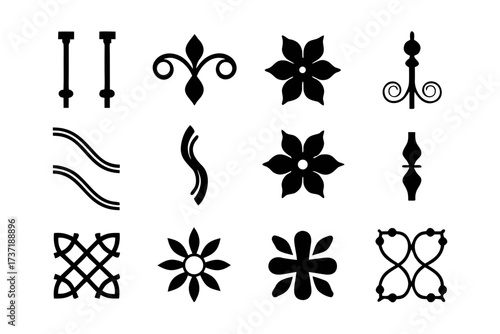 Collection of decorative wrought iron elements