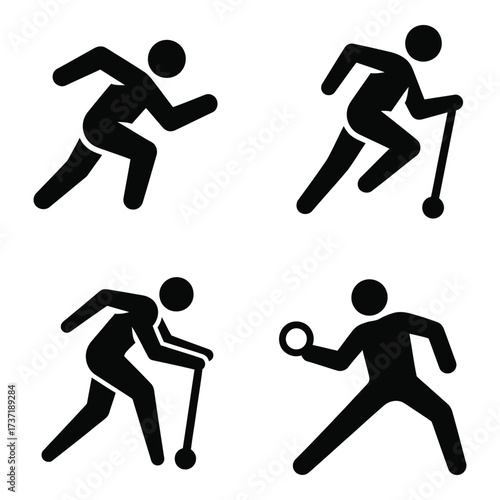 Set of four sports pictograms representing different athletic activities and abilities silhouette
