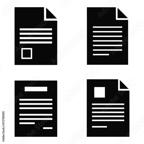 Four simple document icons representing paperwork records and information organization silhouette