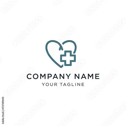 Free Download A modern healthcare logo design featuring a line art heart intertwined with a medical cross symbol. - GFXLoad