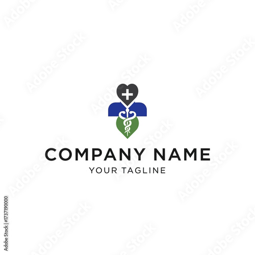 Abstract medical logo featuring a heart with a plus sign, stylized figure, caduceus, and leaf element. Free Download Abstract medical logo featuring a heart with a plus sign, stylized figure, caduceus, and leaf element. - GFXLoad