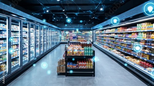 Smart Supermarket Aisle with Digital Overlay and AI Connectivity