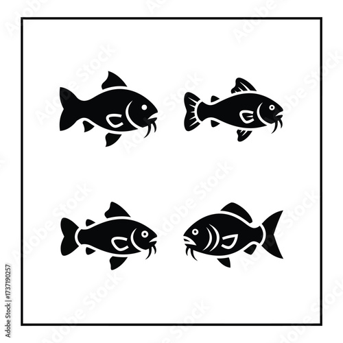 Four stylized koi fish silhouette decorative element artistic aquatic animal design silhouette