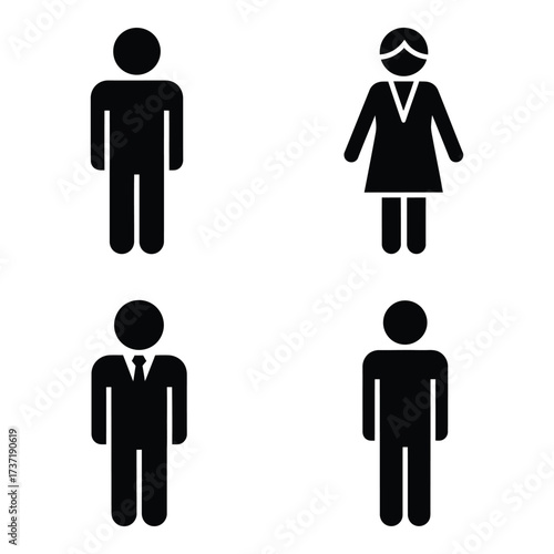 Diverse human figure icons representing men women and professional attire simple silhouettes for easy recognition silhouette