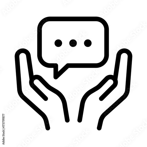 Hands Holding Chat Bubble Line Icon of Empathize Phase Icon Set