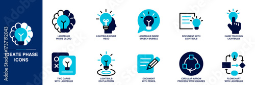 Ideate Phase Blue Colored Outline Icon Set