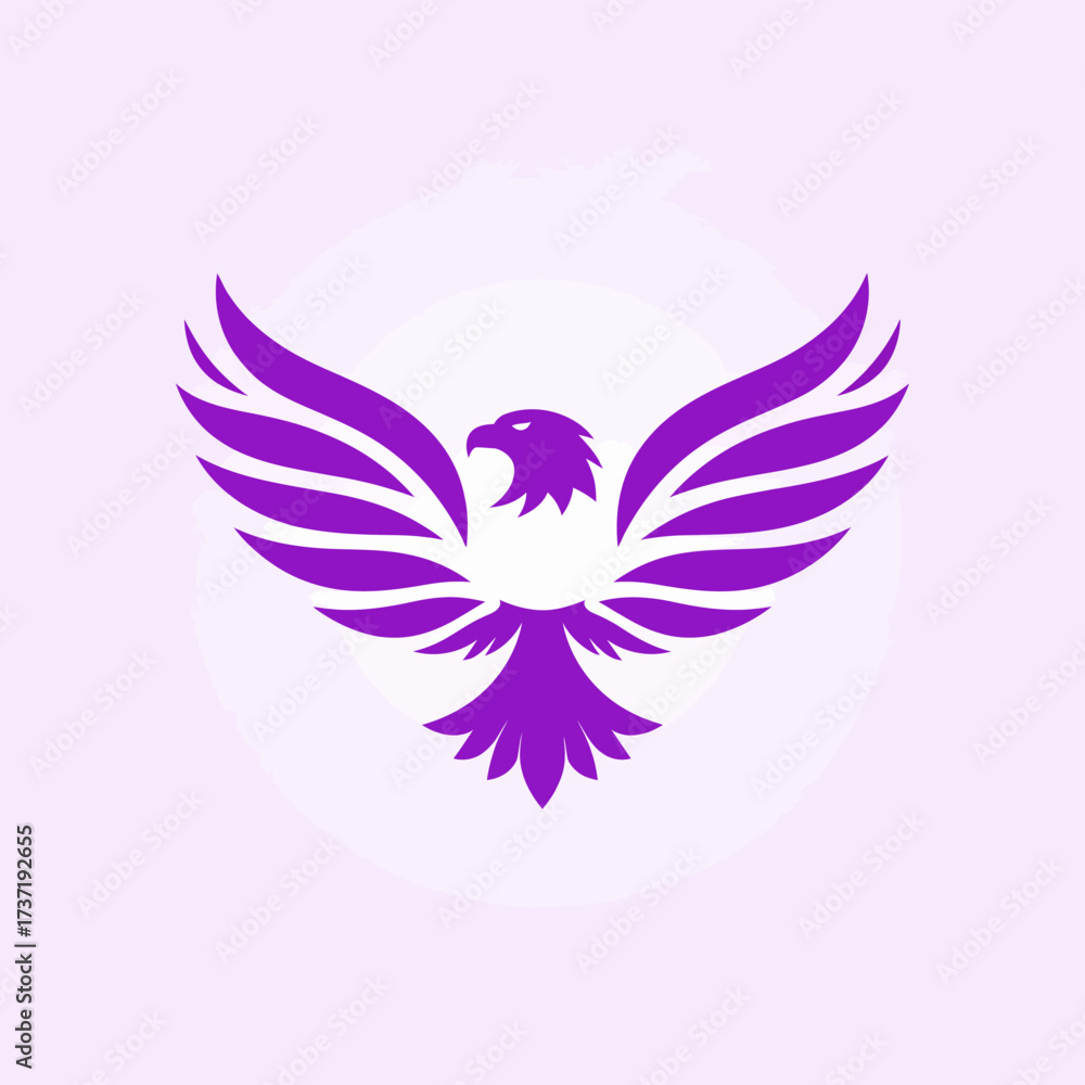 Obraz premium Elegant purple eagle logo with majestic wings spread wide. An abstract bird of prey symbol representing power, freedom, and strength for a modern brand identity
