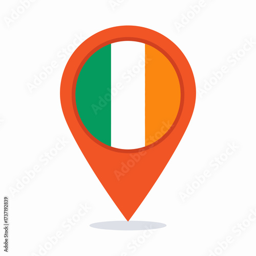 Ireland flag map pin icon. Vector illustration of a location marker with the Irish national flag. Symbol for travel, destination, and geography