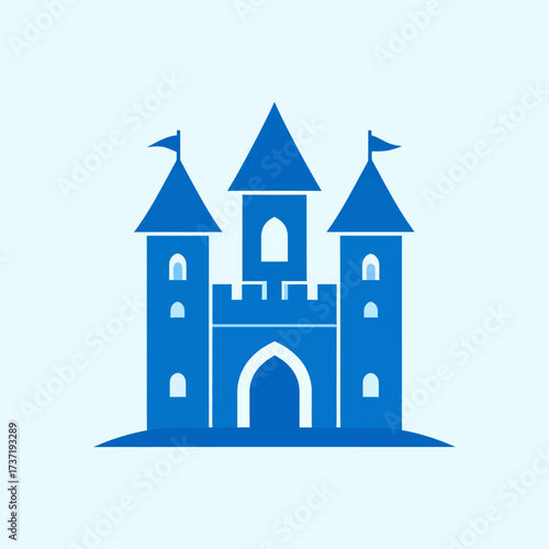 Majestic medieval castle icon with turrets and flags, symbolizing fantasy, history, and ancient power, perfect for gaming, storytelling, or travel designs, featuring iconic architecture