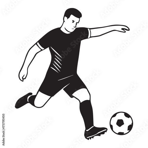 Soccer player kicking a ball in a dynamic pose.