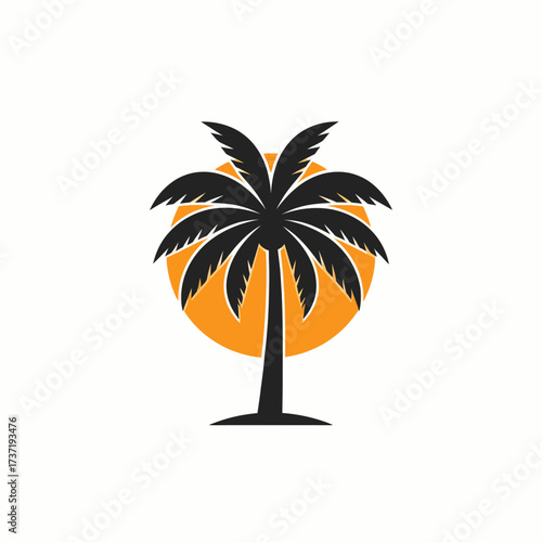 Palm Tree Silhouette Against Orange Sunset A Simple Vector Design for Travel & Vacation