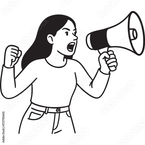 Woman with Megaphone Protesting and Shouting.