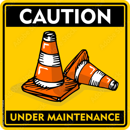 Caution, Under Maintenance, sign vector